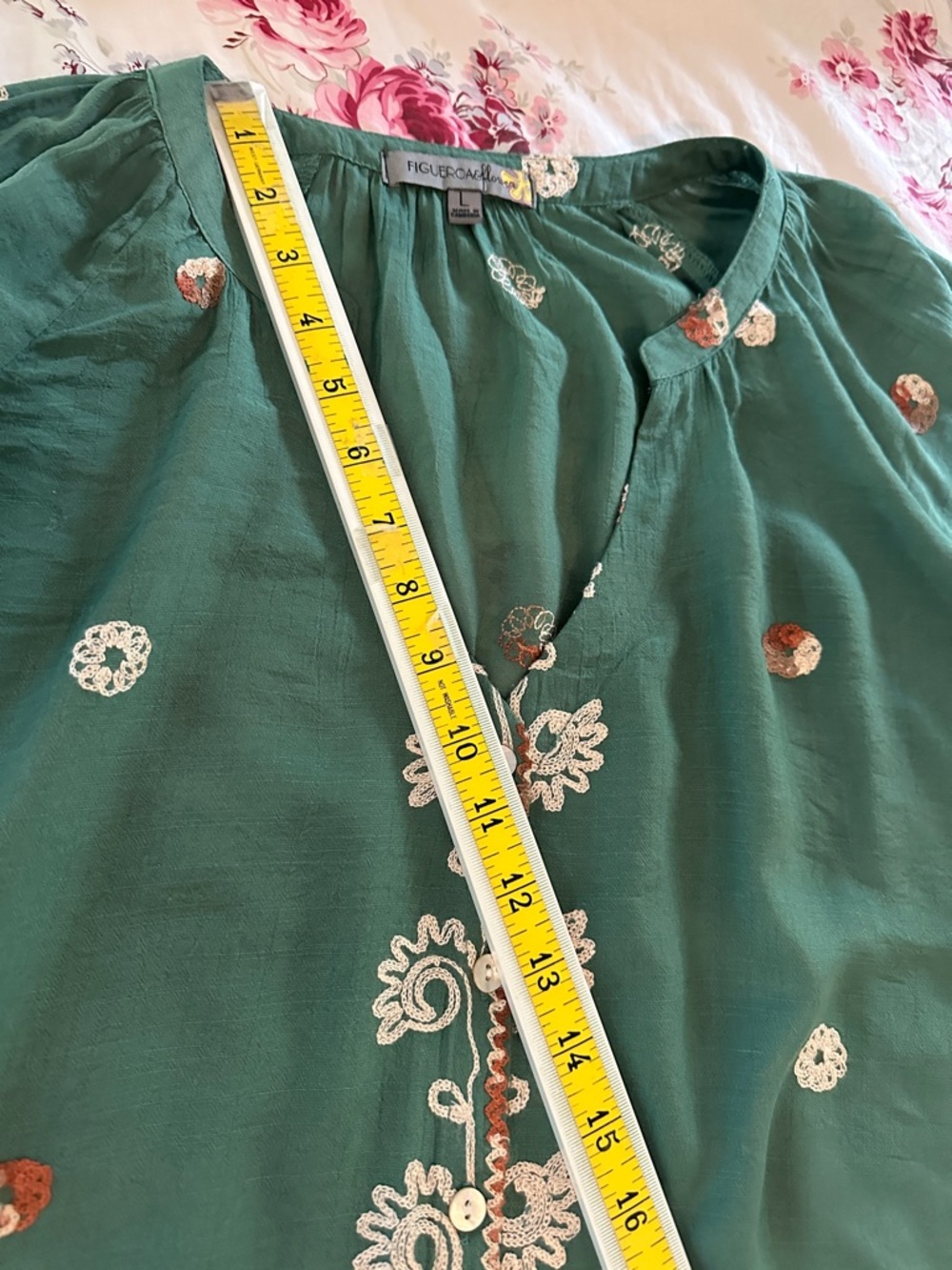 Embroidered Teal-Green Boho Tunic Top - Picture 14 of 17